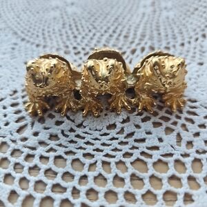 Three Tode/Frog Card Holder, Very Heavy. Gold Tone No Stamp